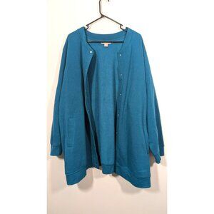 Woman Within Blue 3X Cardigan Button Down Winter Warm